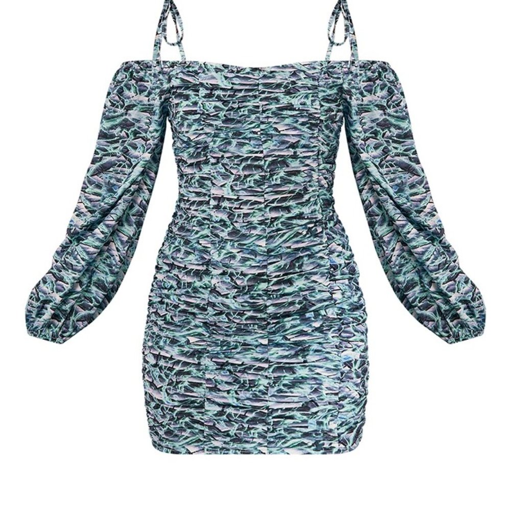 Bardot Tie Strap Ruched Bodycon Dress